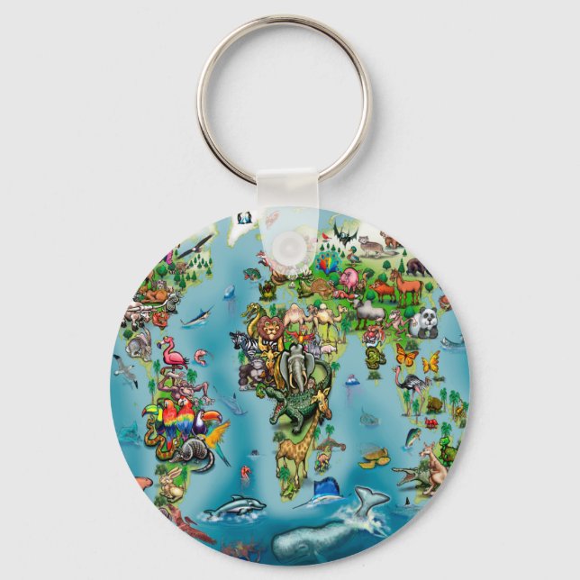 Chaveiro Mapa Mundial de Animais (Frente)