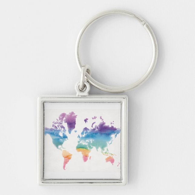 Chaveiro Mapa Mundial de Aquarela (Frente)