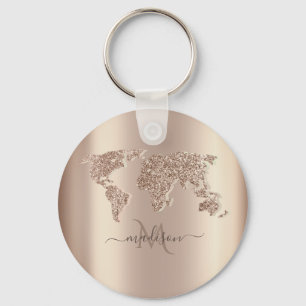 Chaveiro Mapa Mundial de Viagem Monograma Brilhante