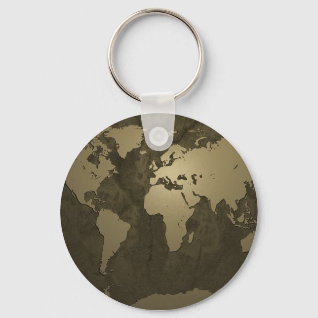 Chaveiro Mapa Mundial Dourado (Frente)