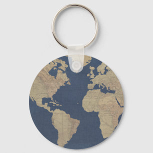 Chaveiro Mapa Mundial Dourado e Azul