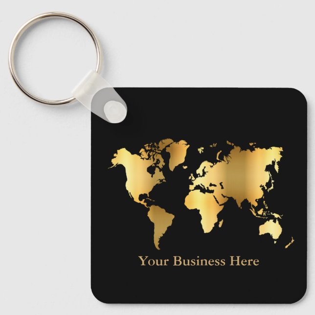 Chaveiro Mapa Mundial Dourado/Preto (Frente)