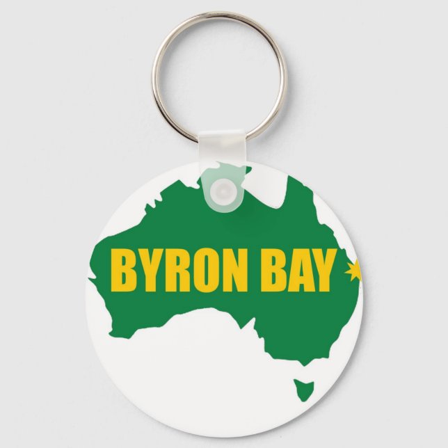 Chaveiro Mapa Verde de Byron Bay e Dourado (Frente)
