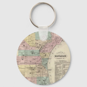 Chaveiro Mapa Vintage de Milwaukee Wisconsin (1878)