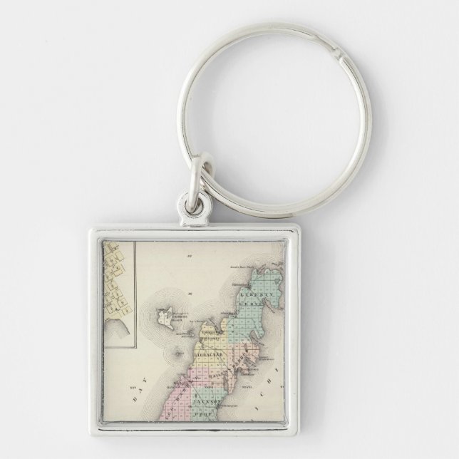 Chaveiro Mapas de Door County, Sturgeon Bay e Jenny (Frente)