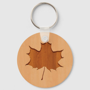 Chaveiro Maple leaf engraved on wood design