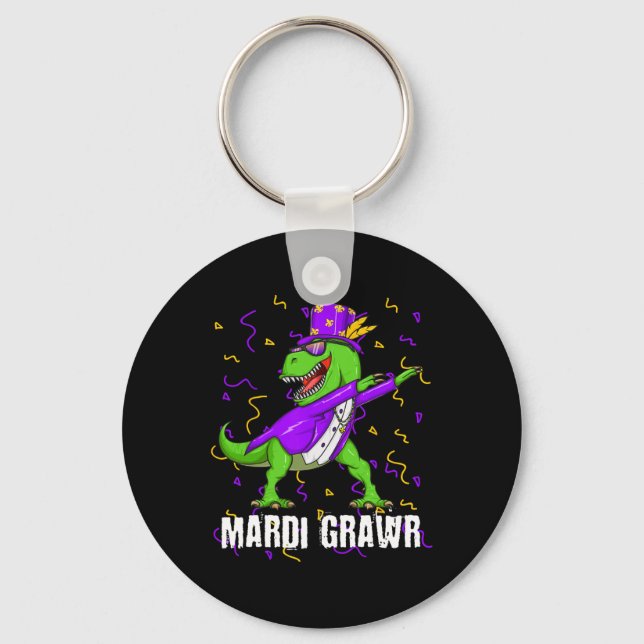 Chaveiro Mardi Gras Dabbing T Rex Dinossaur Mardi Grawr Bea (Frente)