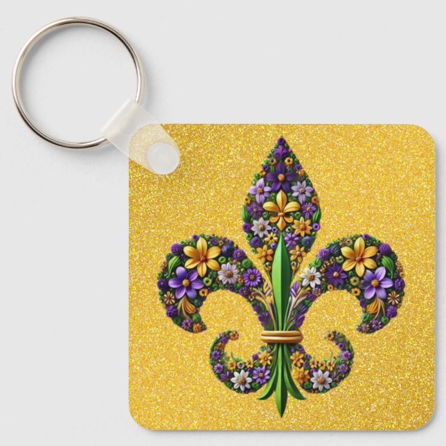Chaveiro Mardi Gras floral flor de lis (Frente)