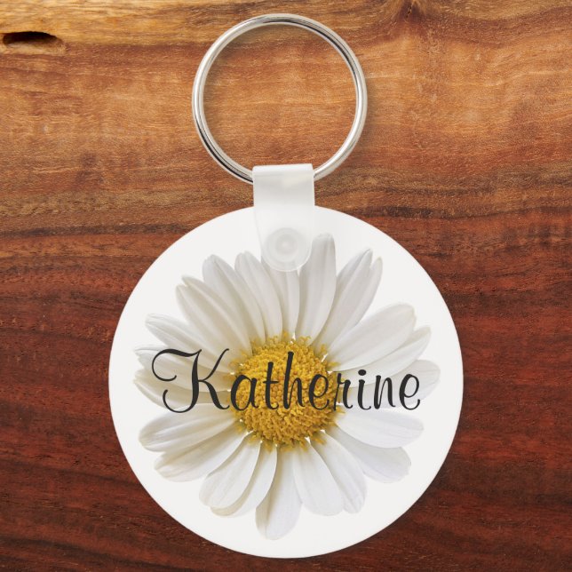 Chaveiro Margarida Branca com Nome Personalizado Branco (Frente)