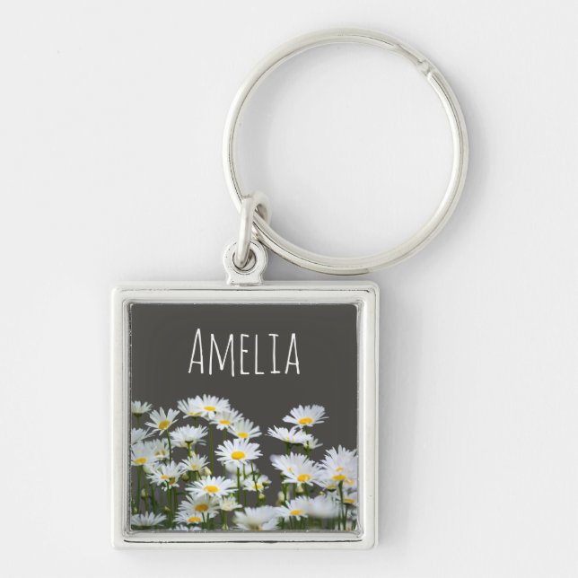 Chaveiro Margaridas em Cinza Personalizado (Frente)