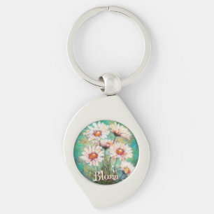 Chaveiro Margaridas Floral Impressionista Azul Personalizad