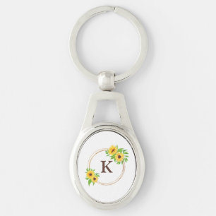 Chaveiro Margaridas Monogramadas Moldura Dourada Folhas Ver
