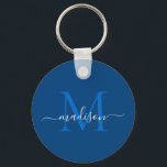 Chaveiro Marinho Azul Branco Monograma Nome Moderno Raparig<br><div class="desc">Chaveiro de Letra Negra Azul Simples Monograma Branco Elegante Moderno Elegante</div>