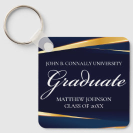 Chaveiro Marinho Azul Dourado Graduação Geométrica Formal P