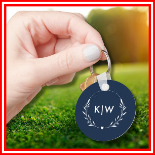 Chaveiro Marinho azul e branco   Monograma de Iniciais Mode