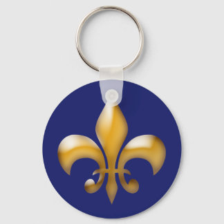 Chaveiro Marinho Azul e Dourado Fleur de Lis