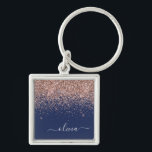 Chaveiro Marinho Azul Rosa Dourado Blush Cor-de-rosa brilha<br><div class="desc">Rosa Dourado - Chaveiros com nomes de Monograma (Cadeia de Chave) de Script Glitter Brilhante Azul-Cor-de-rosa e Marinho. Isto faz o doce e perfeito aniversário de 16 anos, casamento, chá de panela, aniversário, chá de fraldas ou festa de solteira presente para alguém que ama luxo de luxo e estilos quíticos....</div>