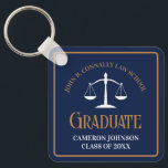 Chaveiro Marinho Blue Dourado Law School Keepsaket<br><div class="desc">Este chaveiro de marinho de graduação de  de direito azul e dourado apresenta tipografia clássica para uma classe de formando 2025. Personalize com o seu ano de graduação,  sob as escalas brancas de justiça,  para um advogado personalizado ou presente de advogado excelente.</div>