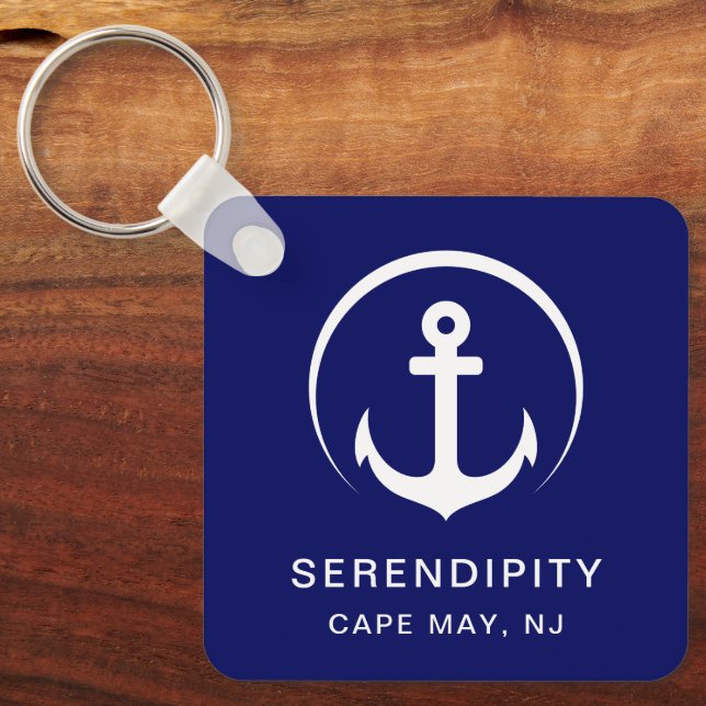 Chaveiro Marinho de Âncora do Barco Moderno Azul (Frente)