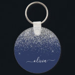 Chaveiro Marinho de prata Blue Glitter Girly Monographic No<br><div class="desc">Marinho Blue e Silver Sparkle Script Monogramas Chaveiros com nomes (Cadeia-Chave). Isto faz o doce e perfeito aniversário de 16 anos,  casamento,  chá de panela,  aniversário,  chá de fraldas ou festa de solteira presente para alguém que ama luxo de luxo e estilos quíticos.</div>
