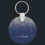 Chaveiro Marinho de prata Blue Glitter Girly Monographic No<br><div class="desc">Marinho Blue e Silver Sparkle Script Monogramas Chaveiros com nomes (Cadeia-Chave). Isto faz o doce e perfeito aniversário de 16 anos,  casamento,  chá de panela,  aniversário,  chá de fraldas ou festa de solteira presente para alguém que ama luxo de luxo e estilos quíticos.</div>