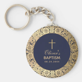 Chaveiro Marinho Elegante, Batismo, Rosas Dourados de Vinta