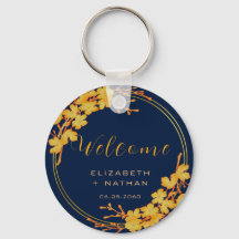 Marinho Floral Dourado Clássico Boas-vindas