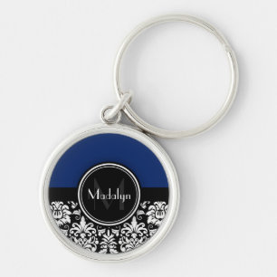 Chaveiro Marinho Preto Branco Damasco - Letra Monograma