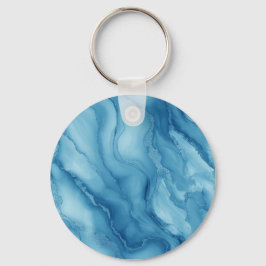 Chaveiro Mármore Azul Elegante com Design Fluido Ondulado