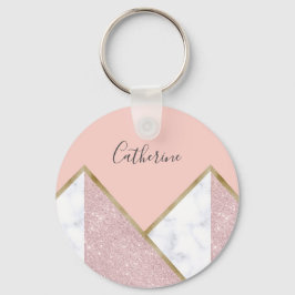 Chaveiro Mármore branco de ouro-rosa geométrico elegante