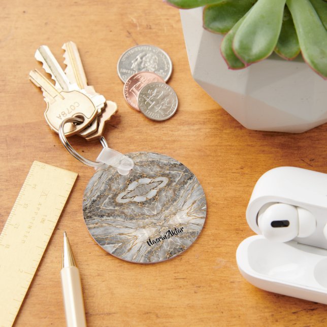 Chaveiro Mármore Branco Dourado Rachado Moderno (Mesa)