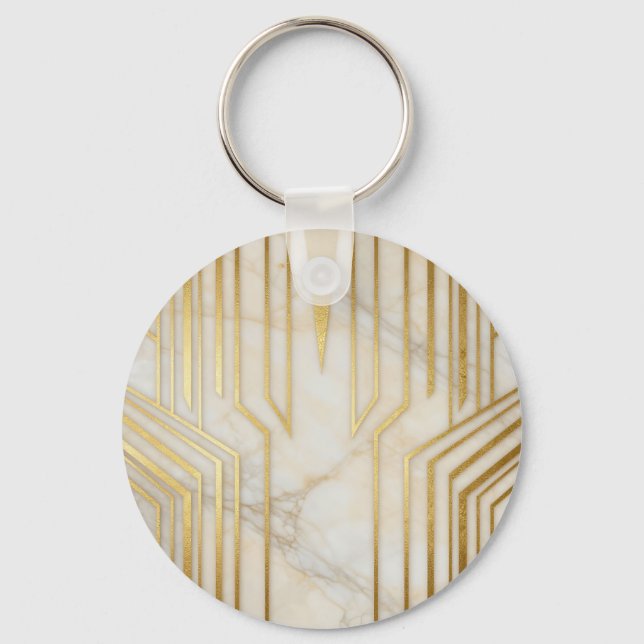 Chaveiro Mármore Branco Luxuoso com Padrão Geométrico Doura (Frente)