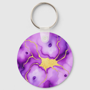 Chaveiro Mármore Dourado Roxo Padrão Abstrato
