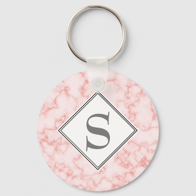 Chaveiro Mármore Rosa Monograma Personalizado Elegante (Frente)