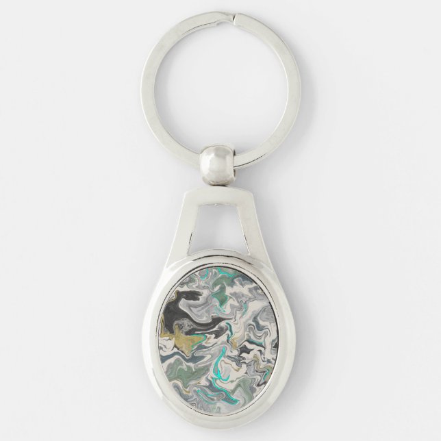 Chaveiro Marmoreado de Pedra com Veias Turquesa Oval (Frente)