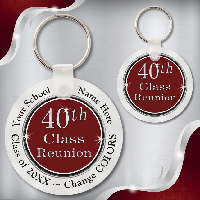 Chaveiro Maroon White Barap 40th Ideias de Reunião do Segun (40th class reunion favors. Cheap memorable, 40 year class reunion ideas. 40th class reunion gifts.)
