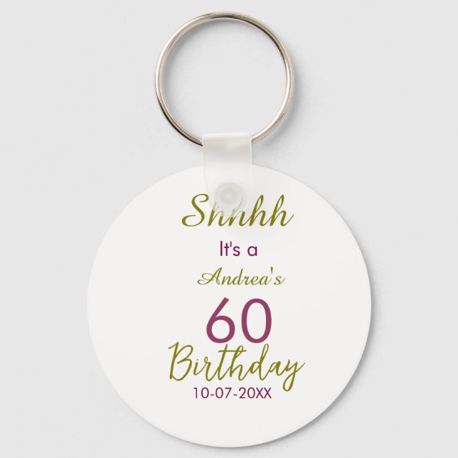 Chaveiro Marrom dourado shhhh 60º aniversário nome simples  (Frente)