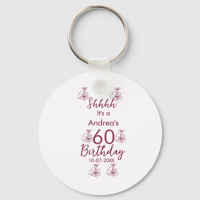 Chaveiro Marron white mauve shhhh 60.º aniversário nome flo (Frente)