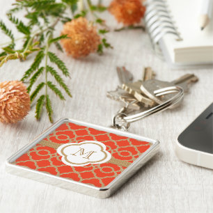 Chaveiro Marroquino alaranjado e Dourado Monogrammed