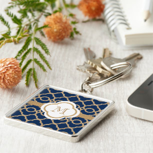 Chaveiro Marroquino azul e Dourado da safira Monogrammed