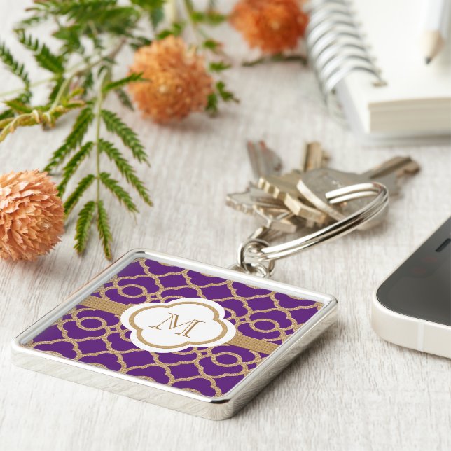 Chaveiro Marroquino roxo e Dourado Monogrammed (Lateral)