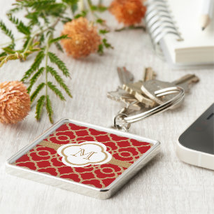 Chaveiro Marroquino vermelho e Dourado Monogrammed