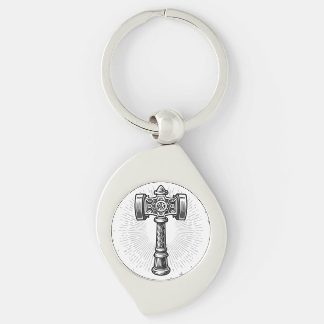 Chaveiro Martelo de Thor Mjolnir preto e branco (Frente)