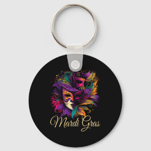 Chaveiro Máscara de Penas de Contas de Mardi Gras