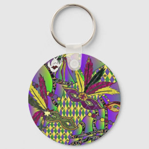 Chaveiro Máscaras de penas psicodélicas de Mardi Gras