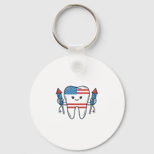Chaveiro Mascote de Dente Patriótico Design de Fogos de Art