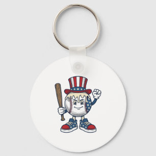 Chaveiro Mascote Patriótico de Beisebol Design de Gravura V