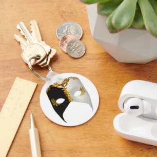 Chaveiro Masque veneziano: Preto, Branco e Dourado