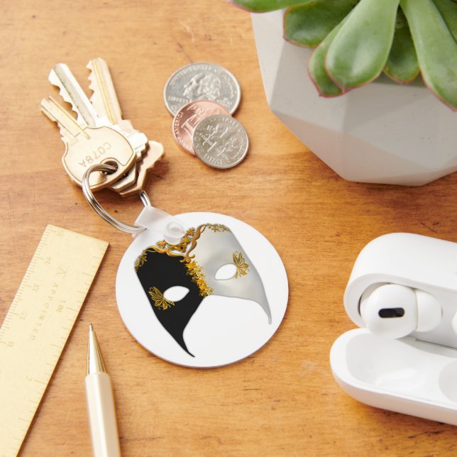 Chaveiro Masque veneziano: Preto, Branco e Dourado (Mesa)