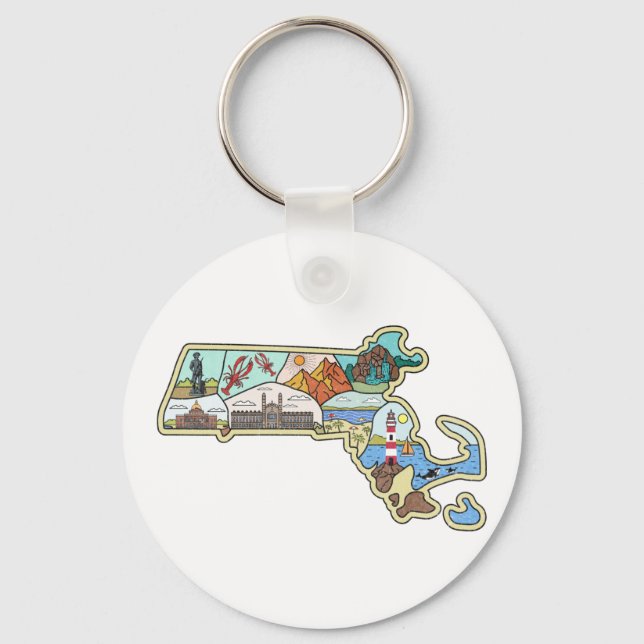 Chaveiro Massachusetts Map Boston Cape Cod Salem Souvenir (Frente)